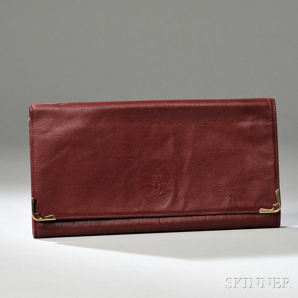 Appraisal: Vintage le Must de Cartier Maroon Leather Envelope Clutch with