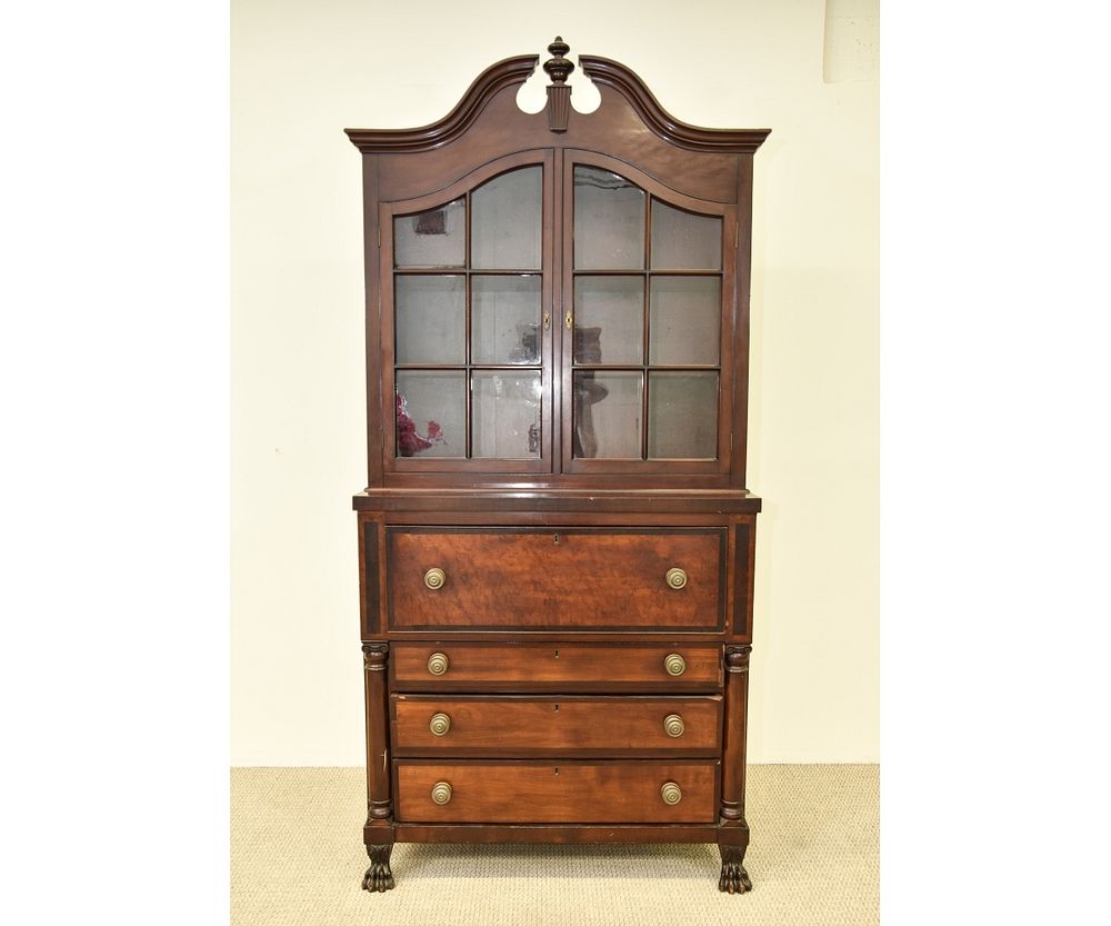 Appraisal: Empire Mahogany Secretary Bookcase Empire mahogany two-piece secretary bookcase circa