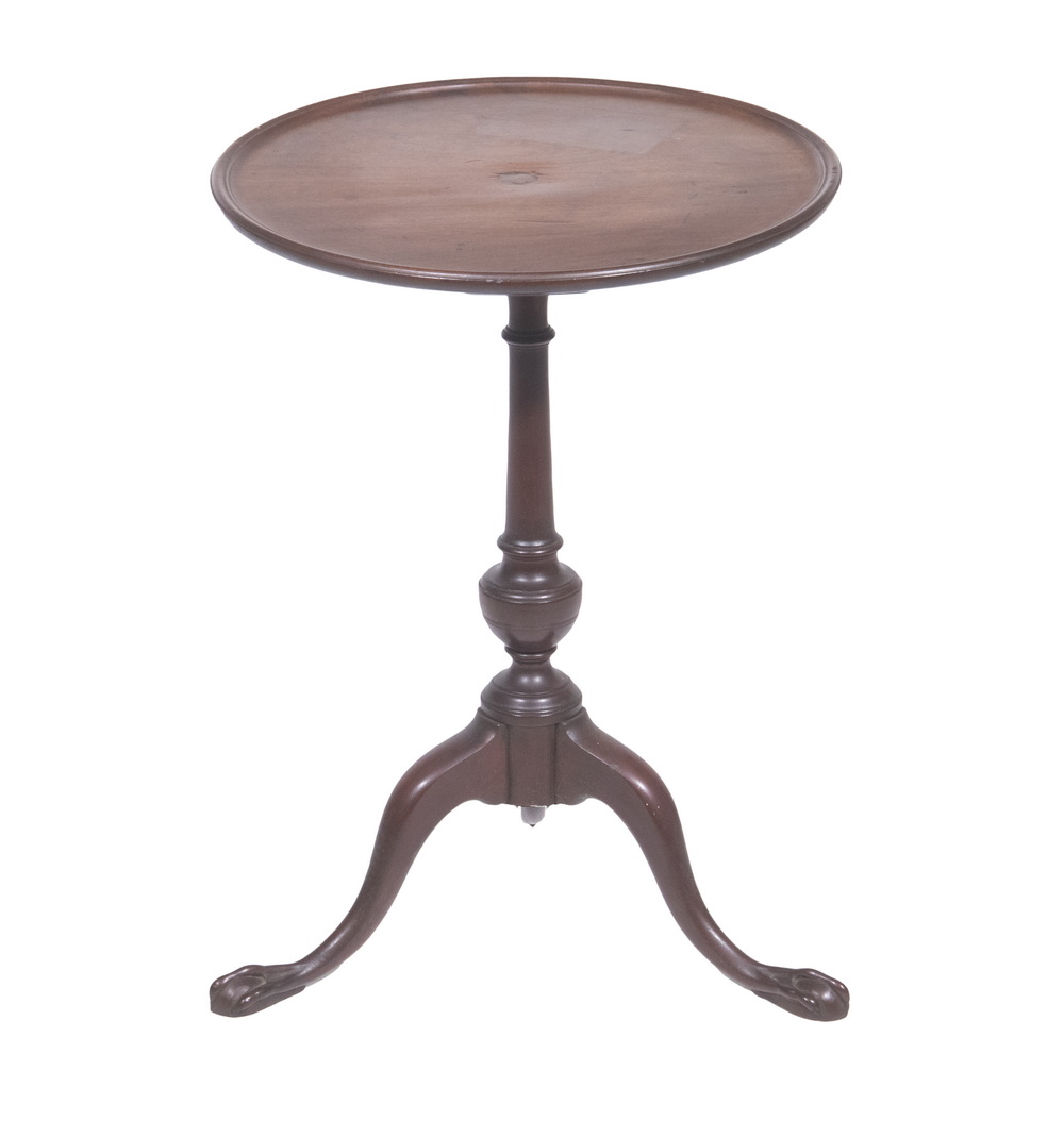 Appraisal: MAHOGANY CANDLESTAND th c Round Dish-Top Stand on a turned