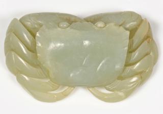 Appraisal: Carved Jade Crab Chinese carved jade figure of a crab