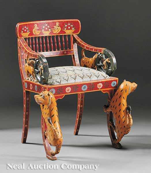 Appraisal: A Whimsical Carved and Painted Armchair th c probably Continental