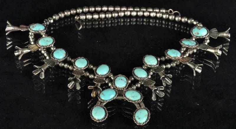 Appraisal: Native American Indian Squash Blossom Necklace Description With turquoise stones