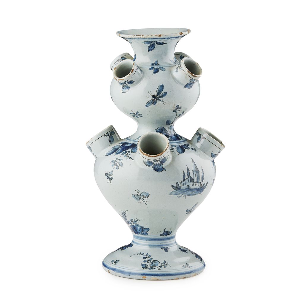 Appraisal: CANTAGALLI BLUE AND WHITE FAIENCE TULIP VASE IN THE SAVONA