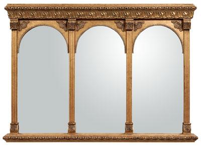 Appraisal: Gothic style gilt overmantle mirror three arched panels flanked by