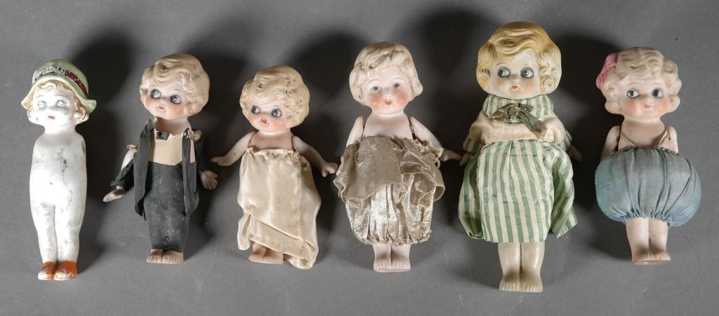 Appraisal: EARLY TH C JAPAN JOINTED BISQUE DOLLSSix small bisque dolls