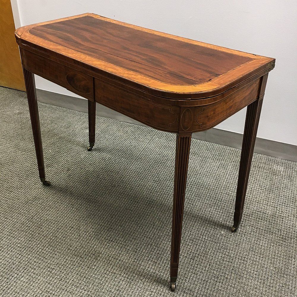 Appraisal: George III Inlaid Mahogany and Satinwood Veneer D-shaped Card Table