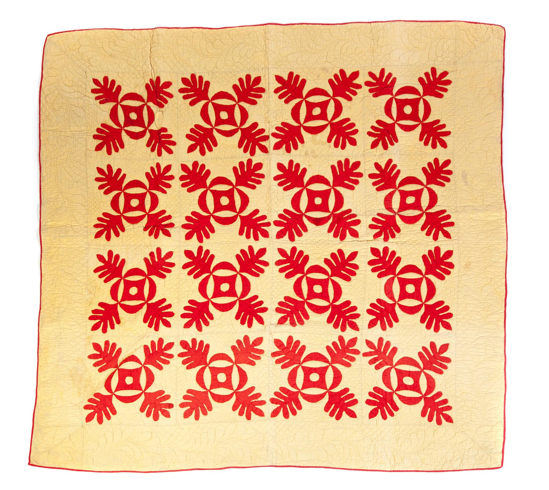 Appraisal: APPLIQUE QUILT Kentucky late th century cotton Red Oak Leaf