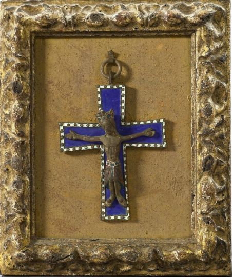 Appraisal: Russian Provincial Enameled Bronze Pectoral Crucifix fourth quarter th century