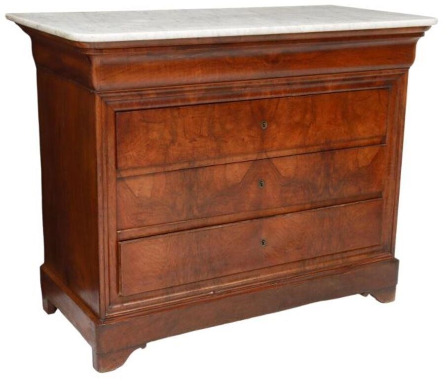 Appraisal: French Louis Philippe period marble-top walnut commode mid th c