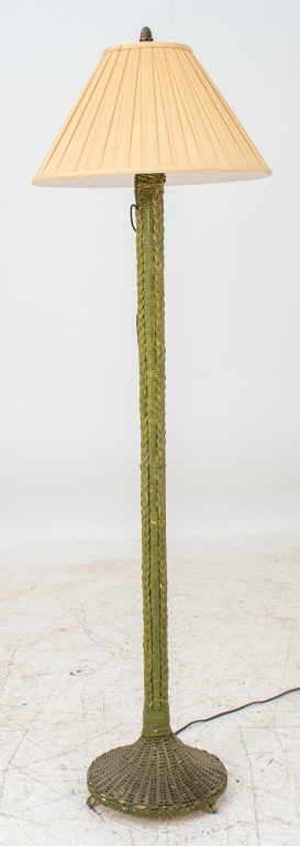 Appraisal: GREEN WICKER FLOOR LAMP Green basketwork floor lamp with beige