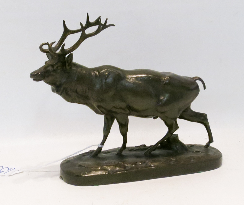 Appraisal: AFTER HENRI ALFRED JACQUEMART BRONZE WILDLIFE SCULPTURE France - Cerf