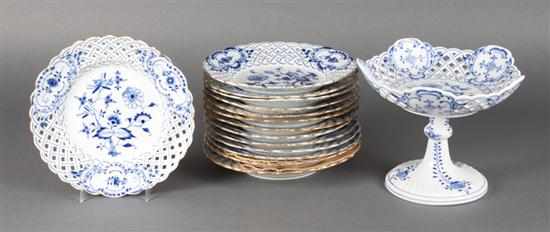 Appraisal: Meissen ''Blue Onion'' porcelain reticulated compote and matching reticulated dessert