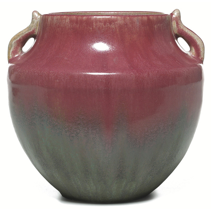 Appraisal: Fulper vase handled and shouldered form covered in a pink