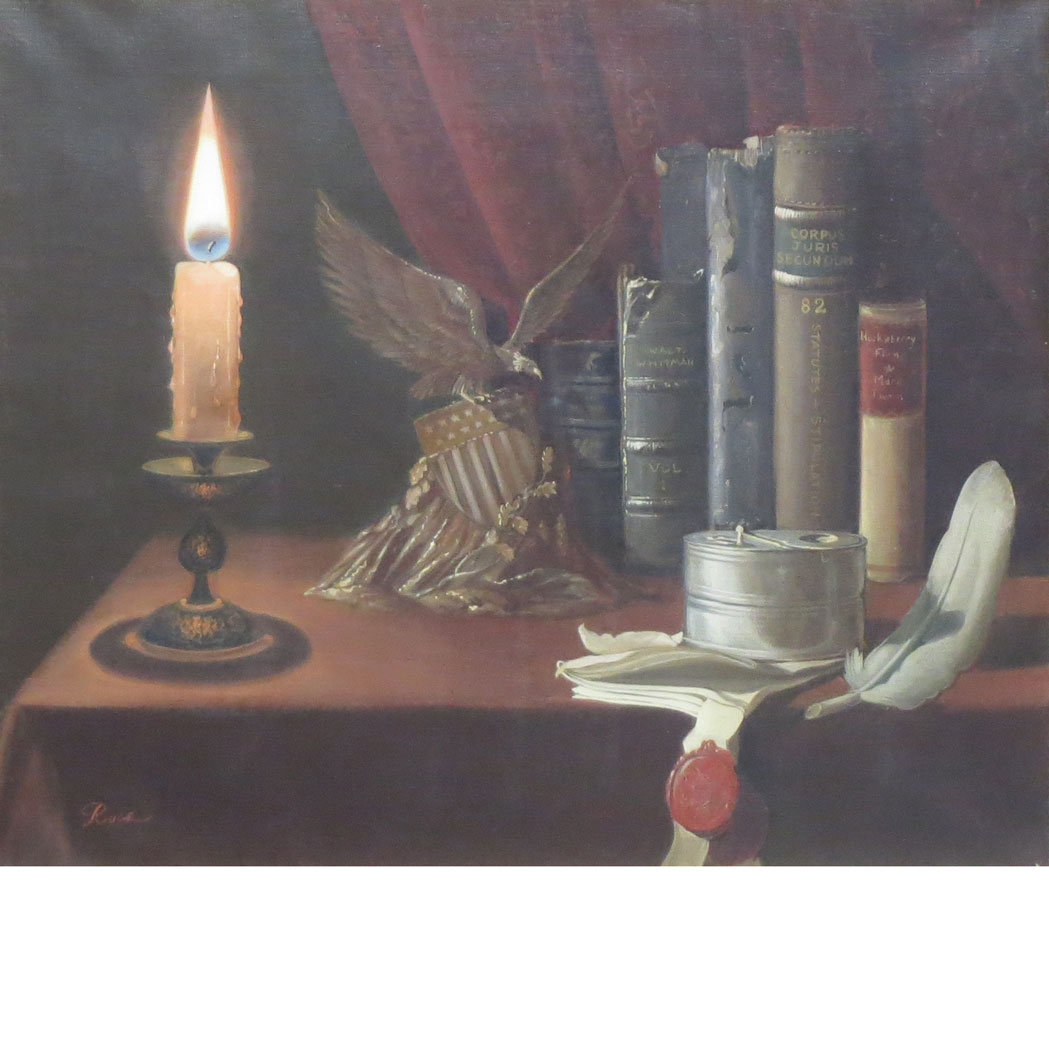 Appraisal: th Century School Still Life with Candle Books and Inkpot