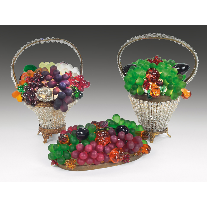 Appraisal: Czech glass fruit basket lamps two lamps and one shade