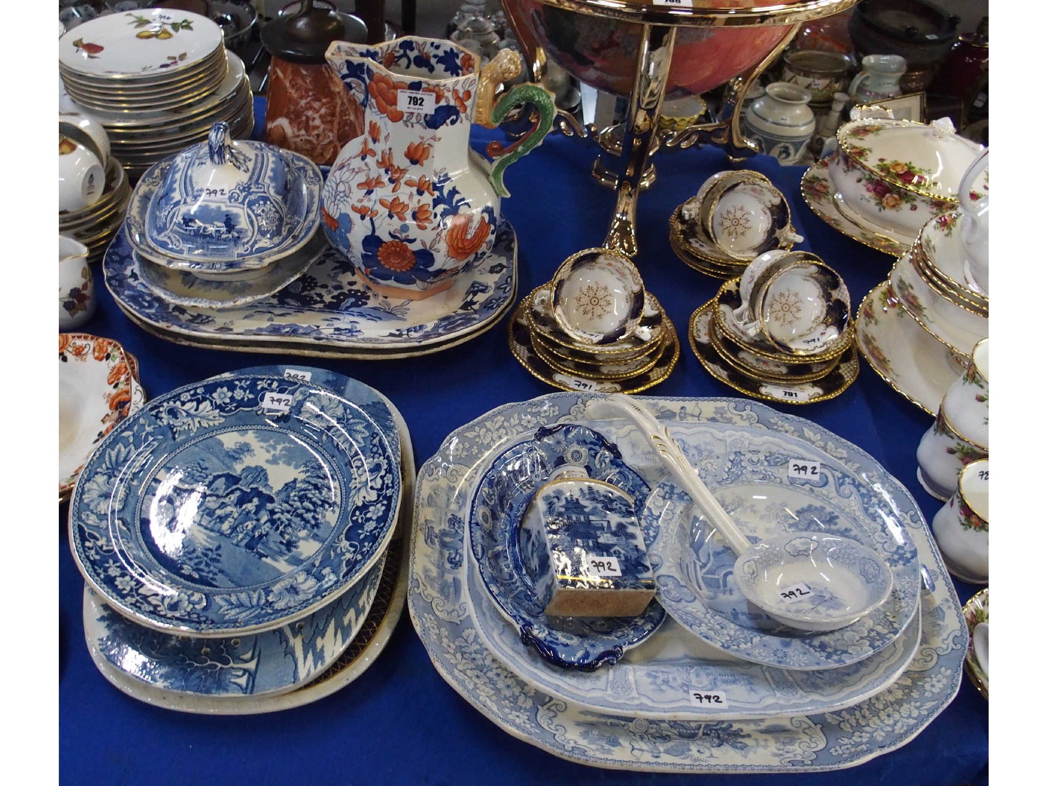 Appraisal: Assorted blue and white transfer print pottery including meat drainer