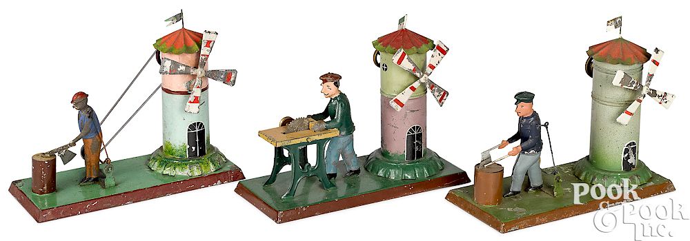 Appraisal: Three painted tin workers steam toy accessories Three painted tin