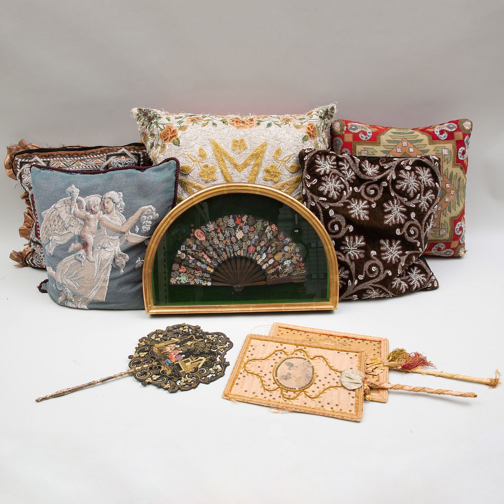 Appraisal: Group of Five Beadwork Pillows Together with A pair of