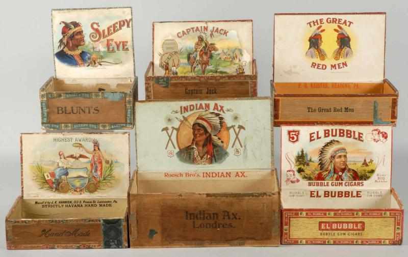 Appraisal: Lot of Cigar Boxes Description All with Indian images Includes