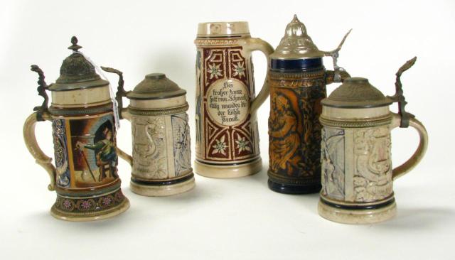 Appraisal: Group of Five German Drinking Vessels including pair with embossed