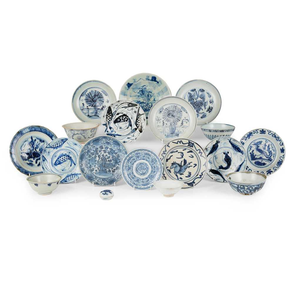 Appraisal: GROUP OF SEVENTEEN BLUE AND WHITE WARES MING TO QING