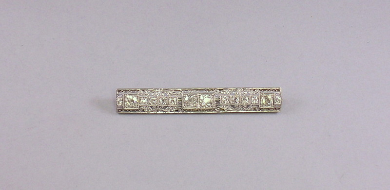 Appraisal: Art Deco kt White Gold and Diamond Bar Pin lg