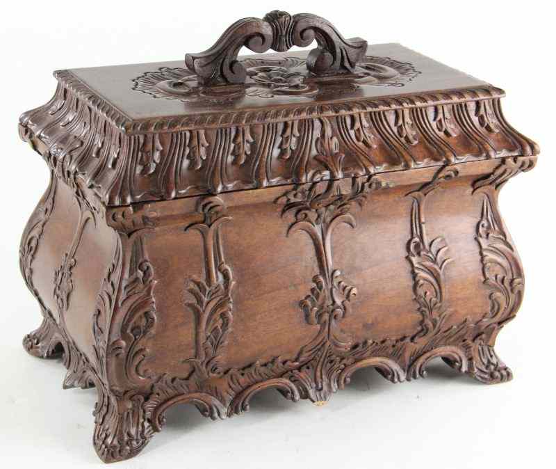 Appraisal: Carved Hardwood Jewel Casket th century the removable lid lifts