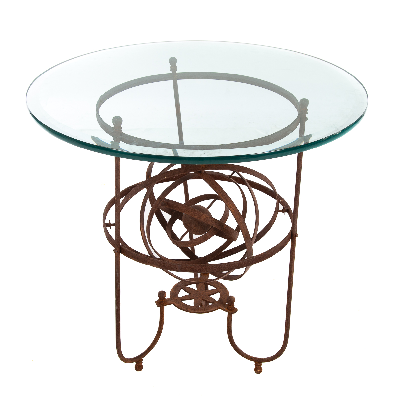 Appraisal: CONTEMPORARY WROUGHT IRON GLASS SIDE TABLE th century circular base