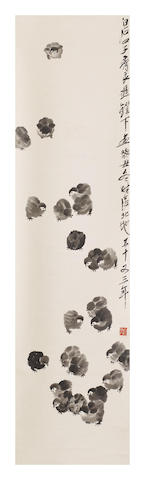 Appraisal: Qi Liangchi - ChicksInk on paper hanging scrollSigned and inscribed