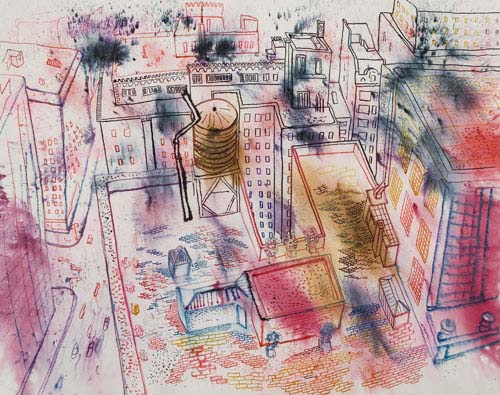 Appraisal: LAWRENCE KUPFERMAN Rooftops New York Watercolor and ink on wove