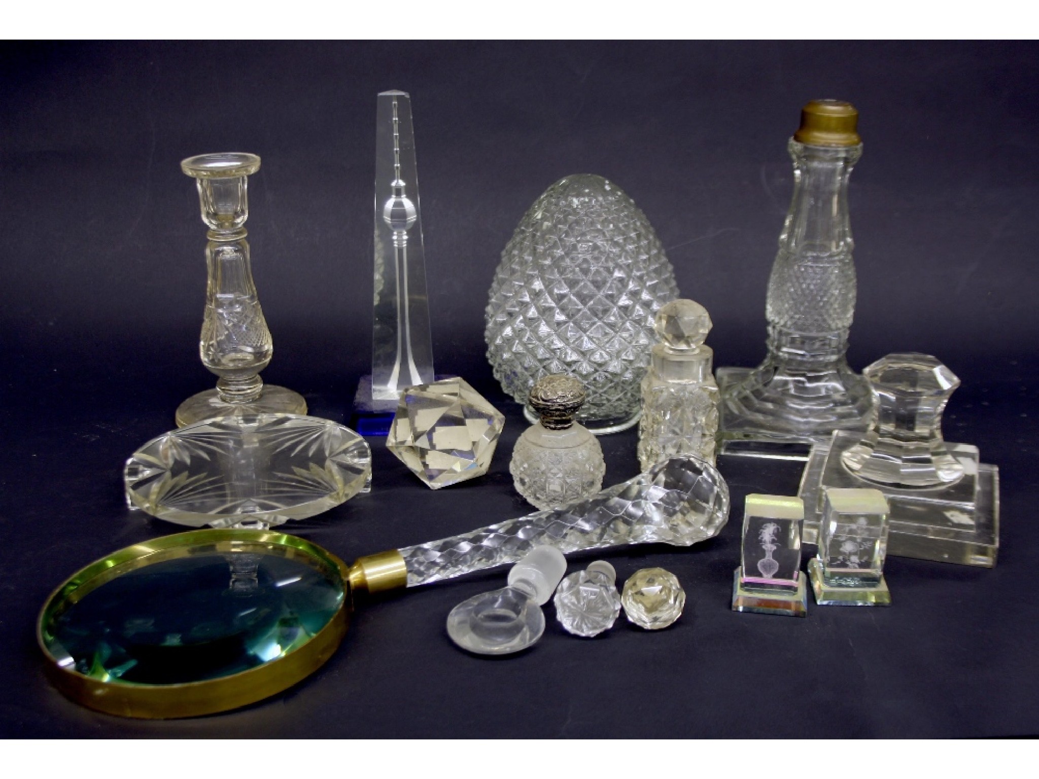 Appraisal: Collection of cut glassware to include glass handled large magnifying