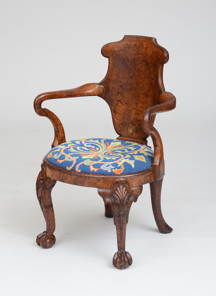 Appraisal: GEORGE II STYLE OAK AND ELM VENEERED ARMCHAIR TH CENTURY