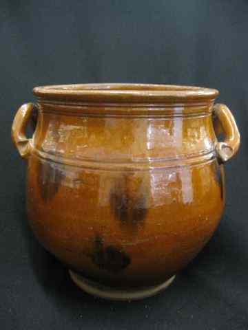 Appraisal: Pennsylvania Redware Pottery Handled Crock '' tall '' diameter