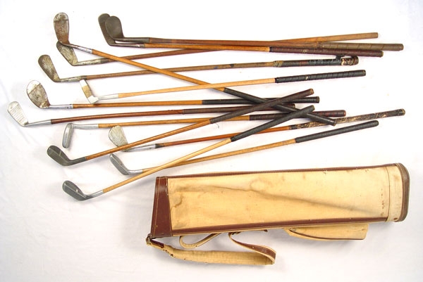 Appraisal: LOT OF VINTAGE GOLF CLUBS IN BAG To include irons