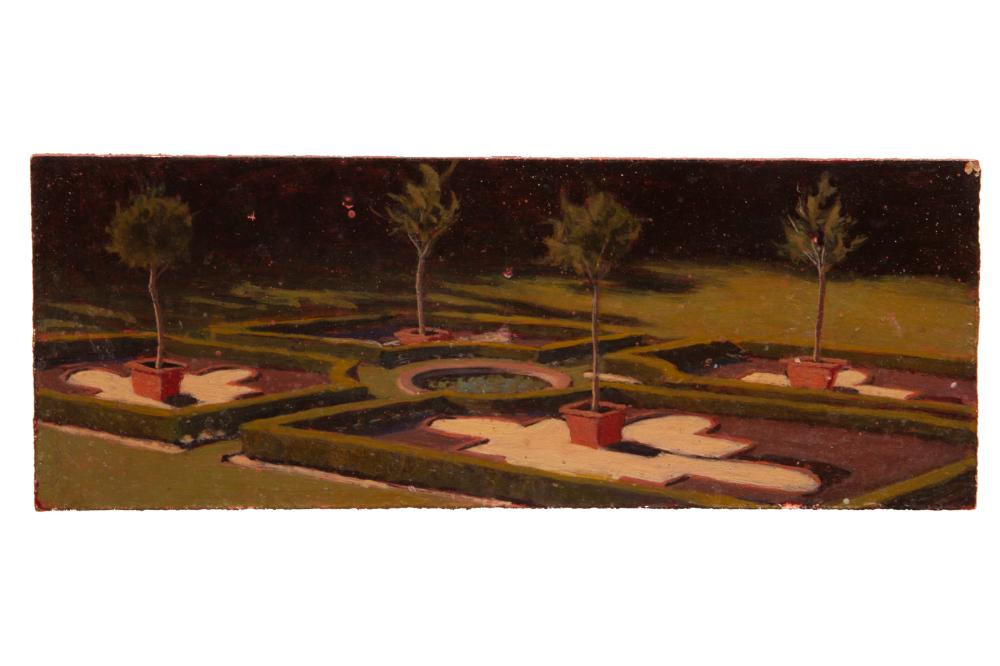 Appraisal: American School th c Formal Garden oil on masonite illegibly