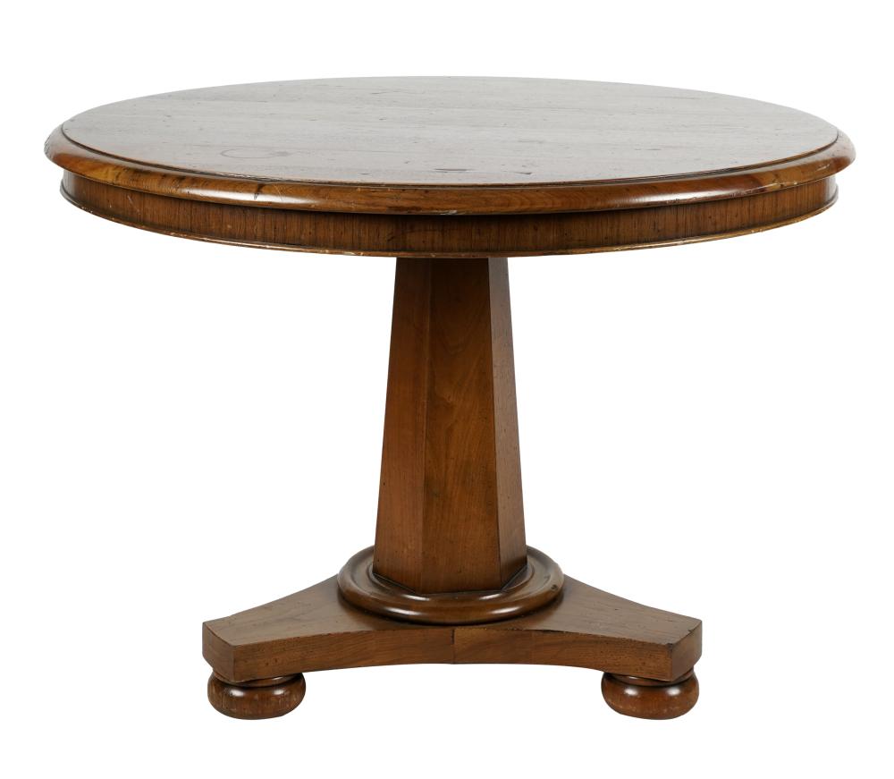 Appraisal: MAHOGANY PEDESTAL CENTER TABLEon tripartite base Provenance Property from The