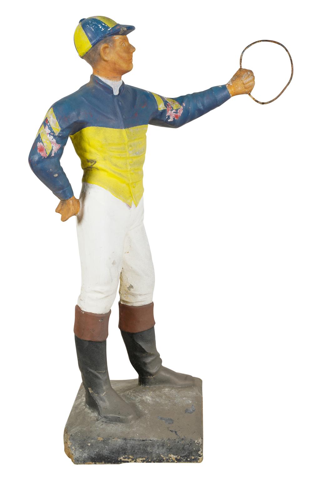 Appraisal: PAINTED JOCKEY GARDEN FIGUREpainted cast cement or cast stone inches