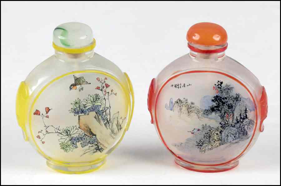 Appraisal: TWO CHINESE REVERSE PAINTED SNUFF BOTTLES Taller '' Condition No