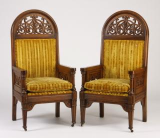 Appraisal: th c American carved oak armchairs Pair of th century