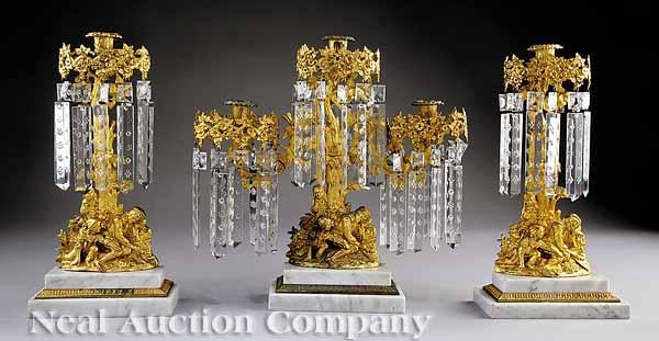 Appraisal: An American Rococo Gilt Brass Three-Piece Girandole Garniture c variation