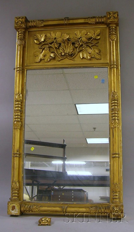 Appraisal: Classical Giltwood and Gesso Mirror with Grapevine and Shell Relief