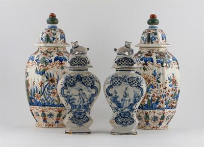 Appraisal: Two pairs of Dutch Delft vases and covers one of