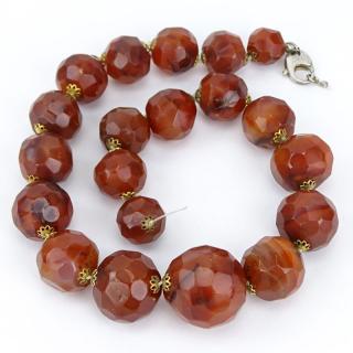 Appraisal: Vintage Syrian Graduated Faceted Red Agate Bead Necklace Unsigned Needs