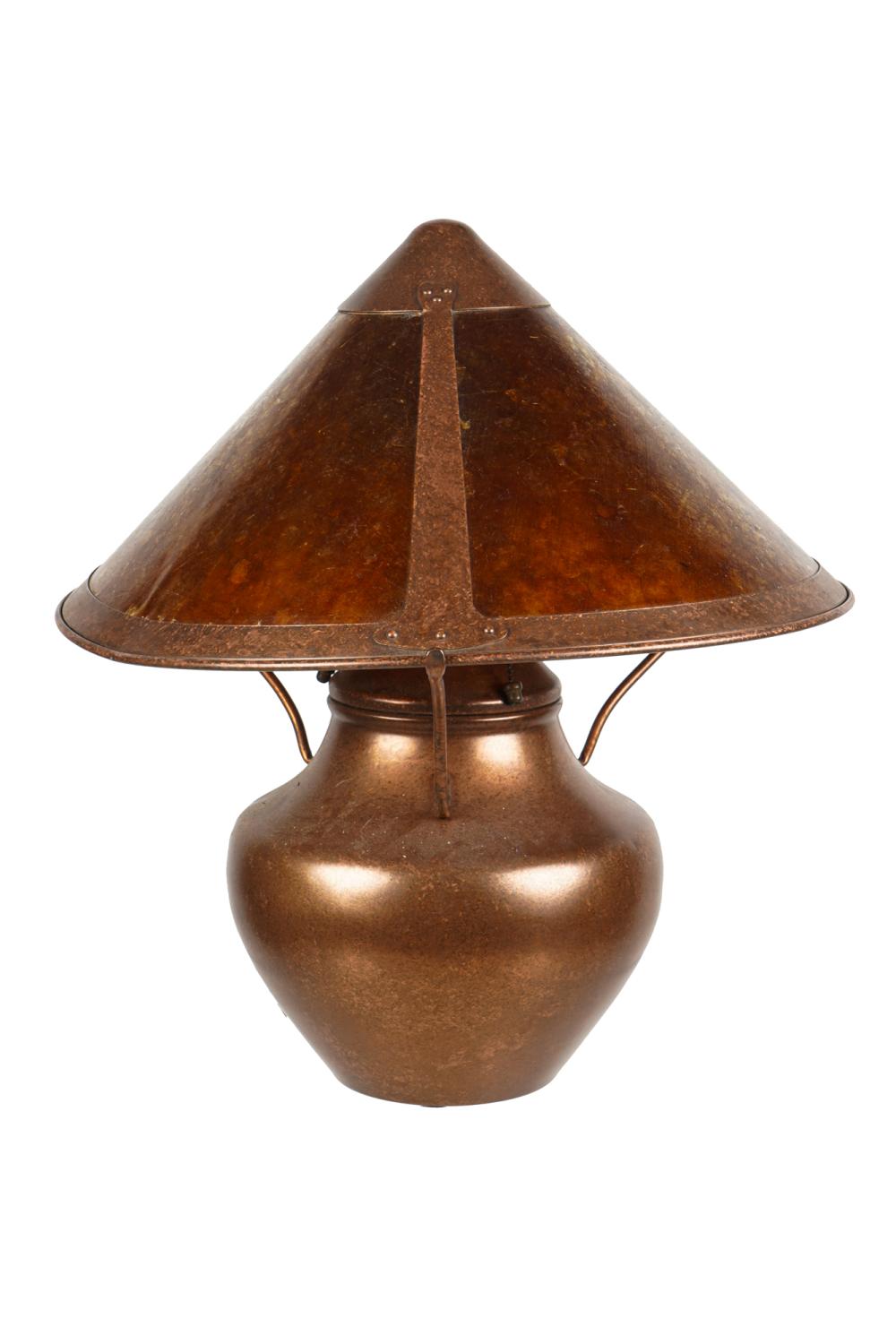 Appraisal: ARTS CRAFTS MICA COPPER LAMPCondition with dent to shade causing