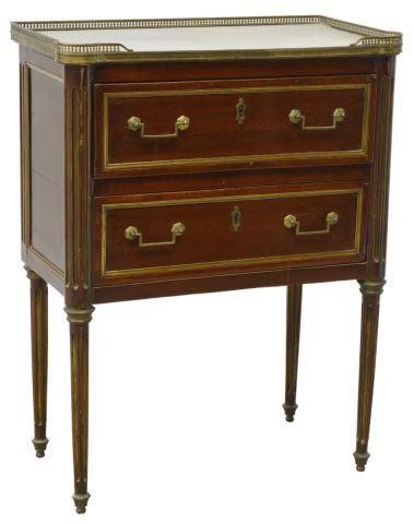 Appraisal: French Louis XVI style mahogany two-drawer table th c shaped