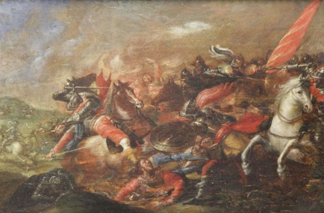 Appraisal: Old Master Oil on Wood Panel Battle Scene From a