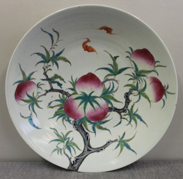 Appraisal: Antique Vintage Chinese Peach Charger with Bats From an East