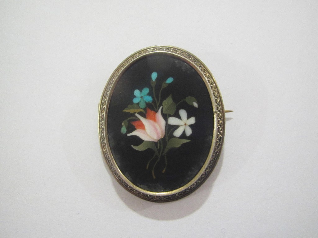 Appraisal: Victorian pietra dura brooch in yellow metal mount