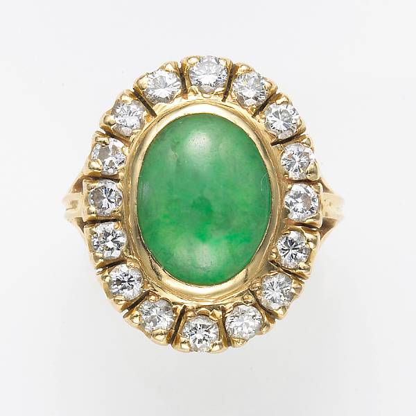 Appraisal: A jadeite jade diamond and eighteen karat gold ring estimated