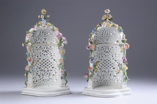 Appraisal: PAIR MEISSEN PORCELAIN FLORAL ENCRUSTED ARBOURS mid- th century underglaze